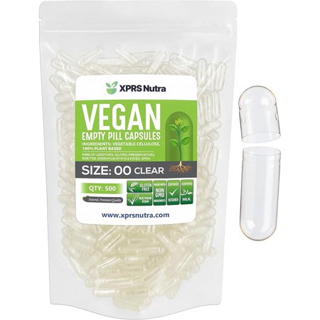 XPRS Nutra Size 00 Empty Capsules - Empty Vegan Capsules - Vegetarian Empty Pill Capsules - DIY Vegetable Capsule Filling - Veggie Pill Capsules Empty Caps (500 Count, Clear)