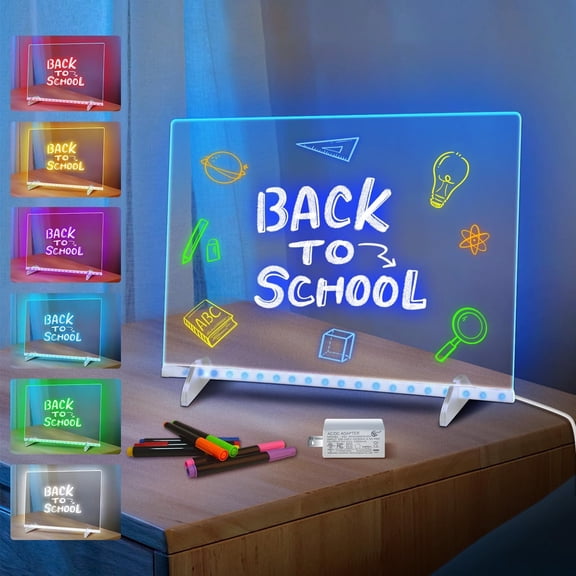 GMOX 13"X10" LED Note Board with 7 Color 4 Modes, Dry Erase Board with Stand, 7 Markers & Spray Bottle