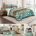 thumbnail image 6 of Quilts Twin Size, Teal Green Brown Botanical Soft Comforter Bedding Set for Bed, Farmhouse Wooden Leaves Lightweight Quilted Bedspread with Pillow Cover(2 Pieces) for All Season, 68x86 Inch, 6 of 9