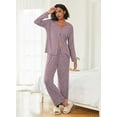 thumbnail image 2 of Avidlove Womens Pajama Sets Button Up Long Sleeve Pjs Ribbed Knit Soft Lounge Set 2 Piece Sleepwear with Pockets, 2 of 5