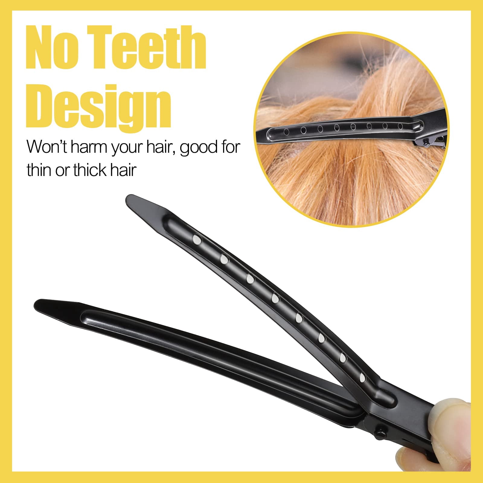 Emlimny Duck Billed Clips, 30pcs 3.5 inch Metal Alligator Hair Clips with Holes, Black Hair Clips for Styling Sectioning, Hair Coloring, Pin Curl Clips for Hair Roller