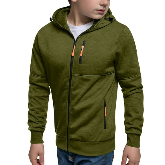 OGLCCG Boys Lightweight Full Zip Hoodies Kids Long Sleeve Fleece Lined Hooded Sweatshirt Jacket with Pockets Casual Fall Winter Outwera 5-15 Years