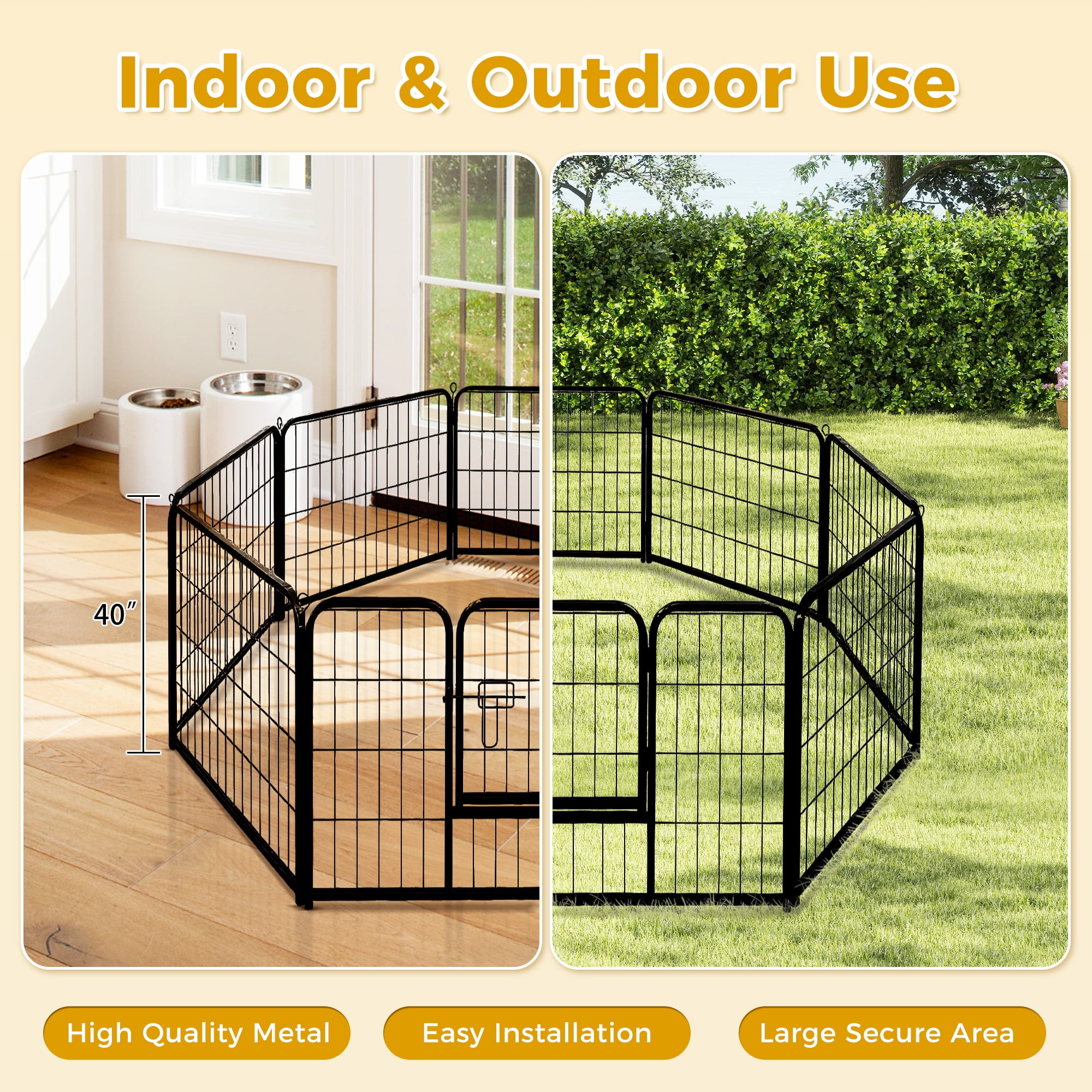 PAWZ Road Dog Crate Heavy Duty for Indoor & Outdoor,40 inch 8 Panels, Metal Dog Playpen for Small Dog RV Camping & Yard, Black