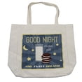 thumbnail image 1 of Saying Shopping Bag, Retro Poster with Chocolate Biscuits and a Glass of Milk Night Words, Eco-Friendly Reusable Bag for Groceries Beach and More, 15.5" X 14.5", Cream, by Ambesonne, 1 of 2