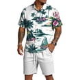 thumbnail image 2 of Hogleaql Men's Summer Vacation 2 Piece Outfits Hawaiian Button Short Sleeve Shirts and Shorts with Pockets Elastic Waist Relaxed Fit Dressy Loose Fit Matching Outfits Sky Blue M, 2 of 4