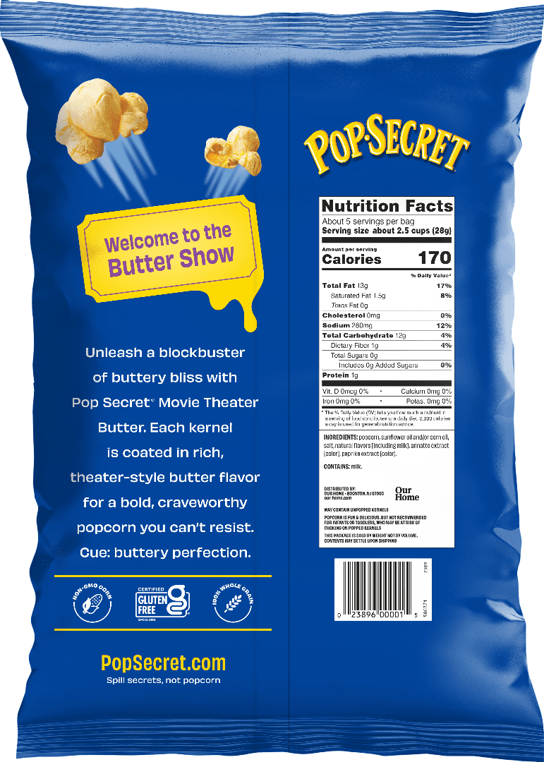 (6 pack) Pop Secret Movie Theater Butter Bagged Popcorn 5.5oz, Gluten-Free, Non-GMO