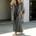 thumbnail image 4 of Hueook Cotton Dresses for Women V Neck Long Sleeve Loose Fit Casual Long Maxi Dress Black 2X, 4 of 5