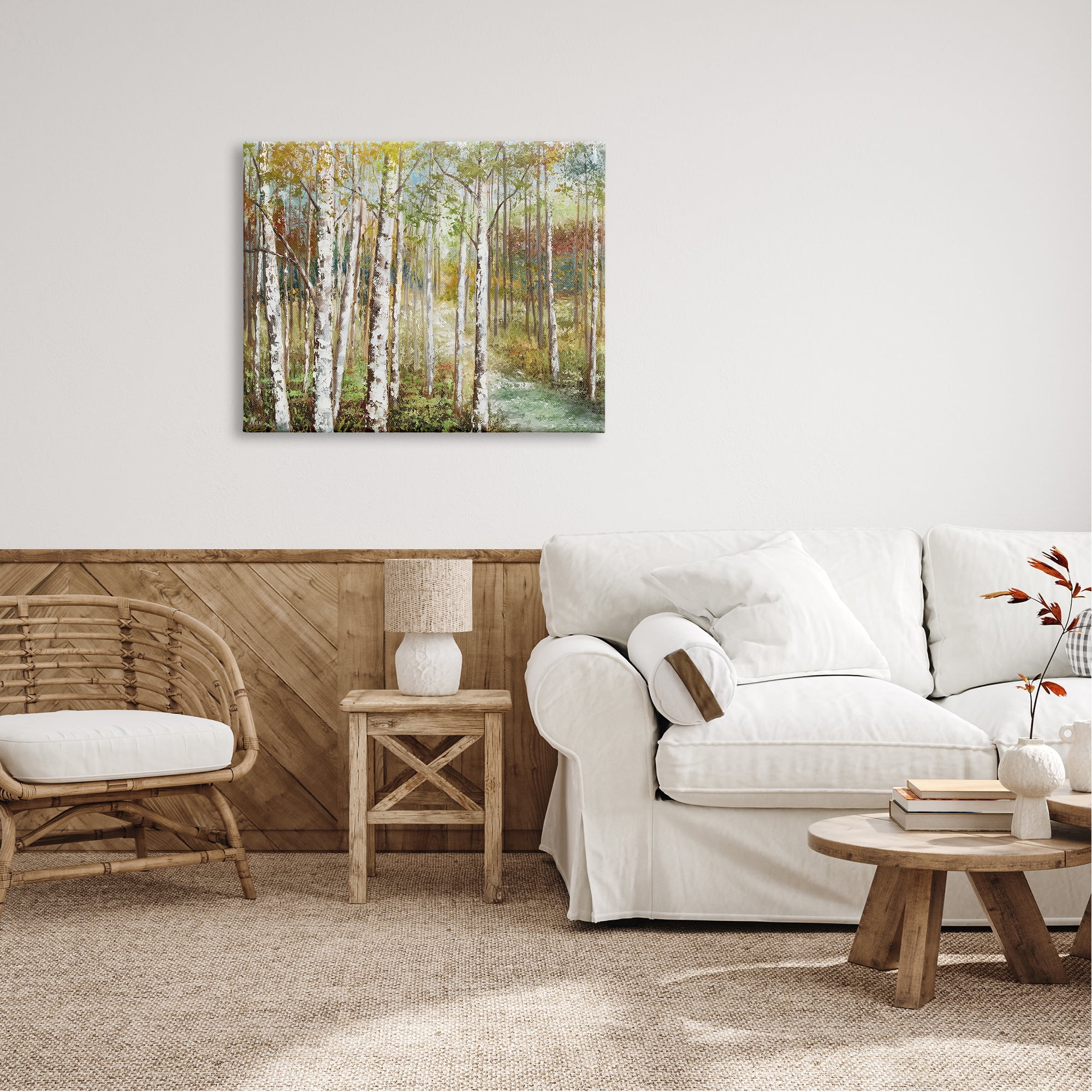 Stupell Industries Beautiful Autumn Birch Grove Stream Painting , 40 x 30, Design by Nan