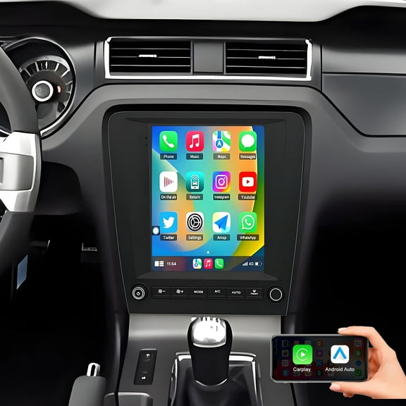Gsuatey 4 64G Android 15 Double Din Car Stereo for Ford Mustang 2010-2014 with 9.7 Inch Touchscreen Radio Built-in Wireless Carplay/Android Auto/GPS/Bluetooth/FM/SWC/Backup Camera
