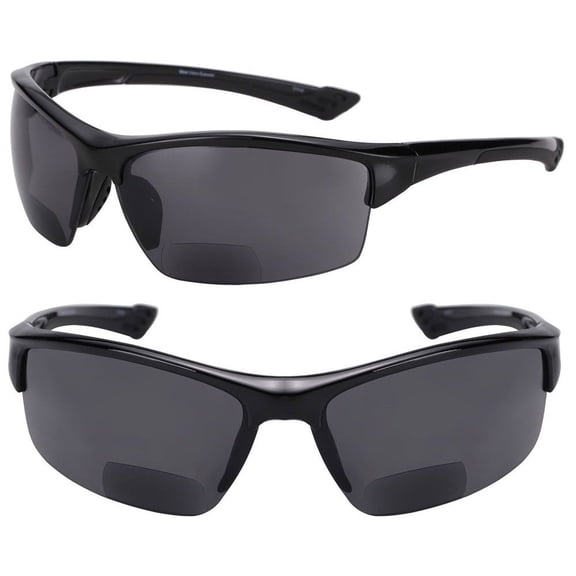 2 Pair of "The Skillful" Semi Rimless Sport Wrap Bifocal Sunglasses