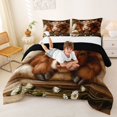 thumbnail image 4 of jejeloiu Kawaii Highland Cow Queen Comforter Set Kids,Rustic Botanical Daisy Bedding Comforter Set,Reversible,3 Pieces, 4 of 8