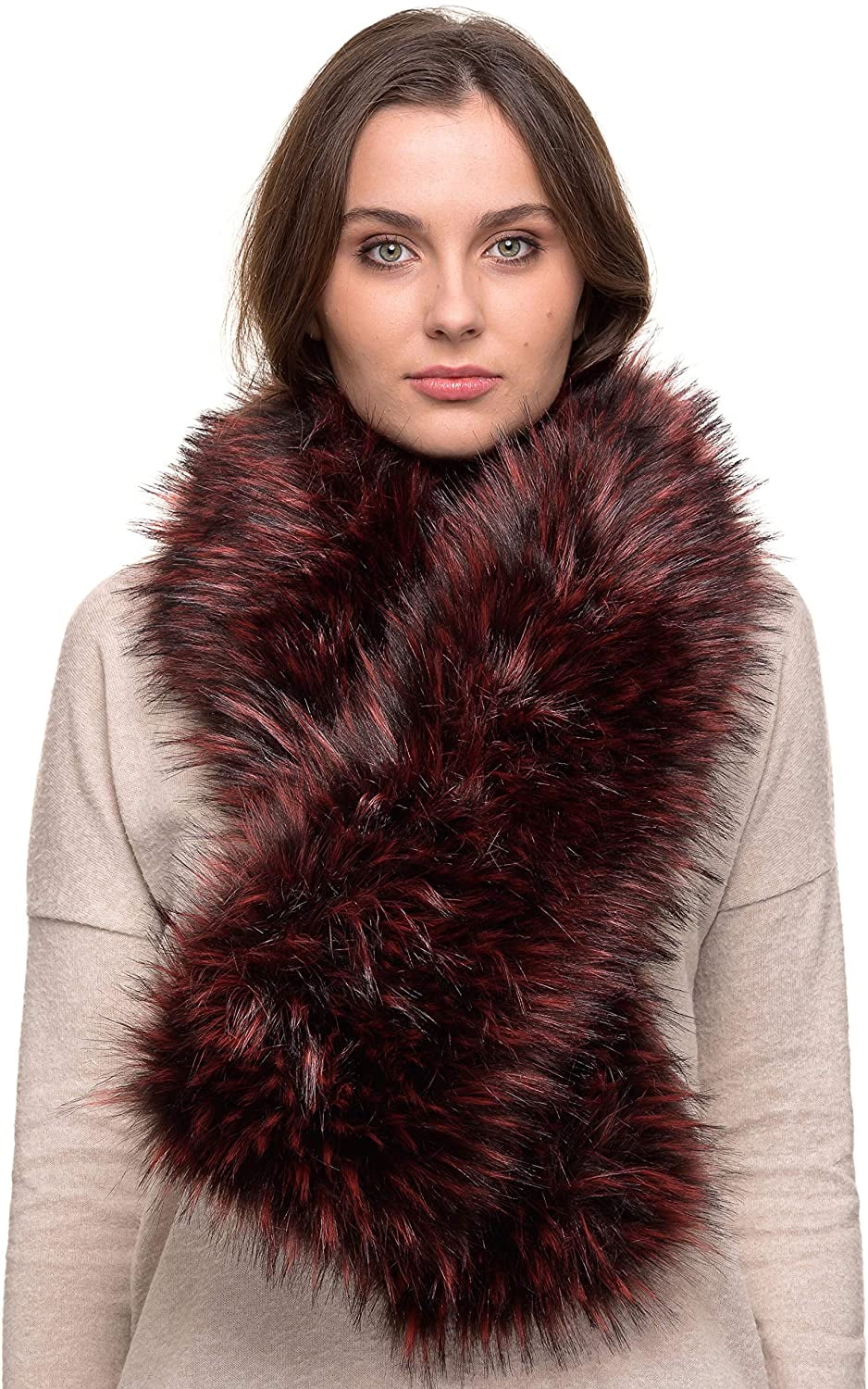 Qmfur Faux Raccoon Fur Collar Womens Neck Warmer Scarf Wrap