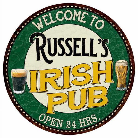 Russell's Irish Pub 14" Round Metal Sign Kitchen Bar Wall Decor 100140036438