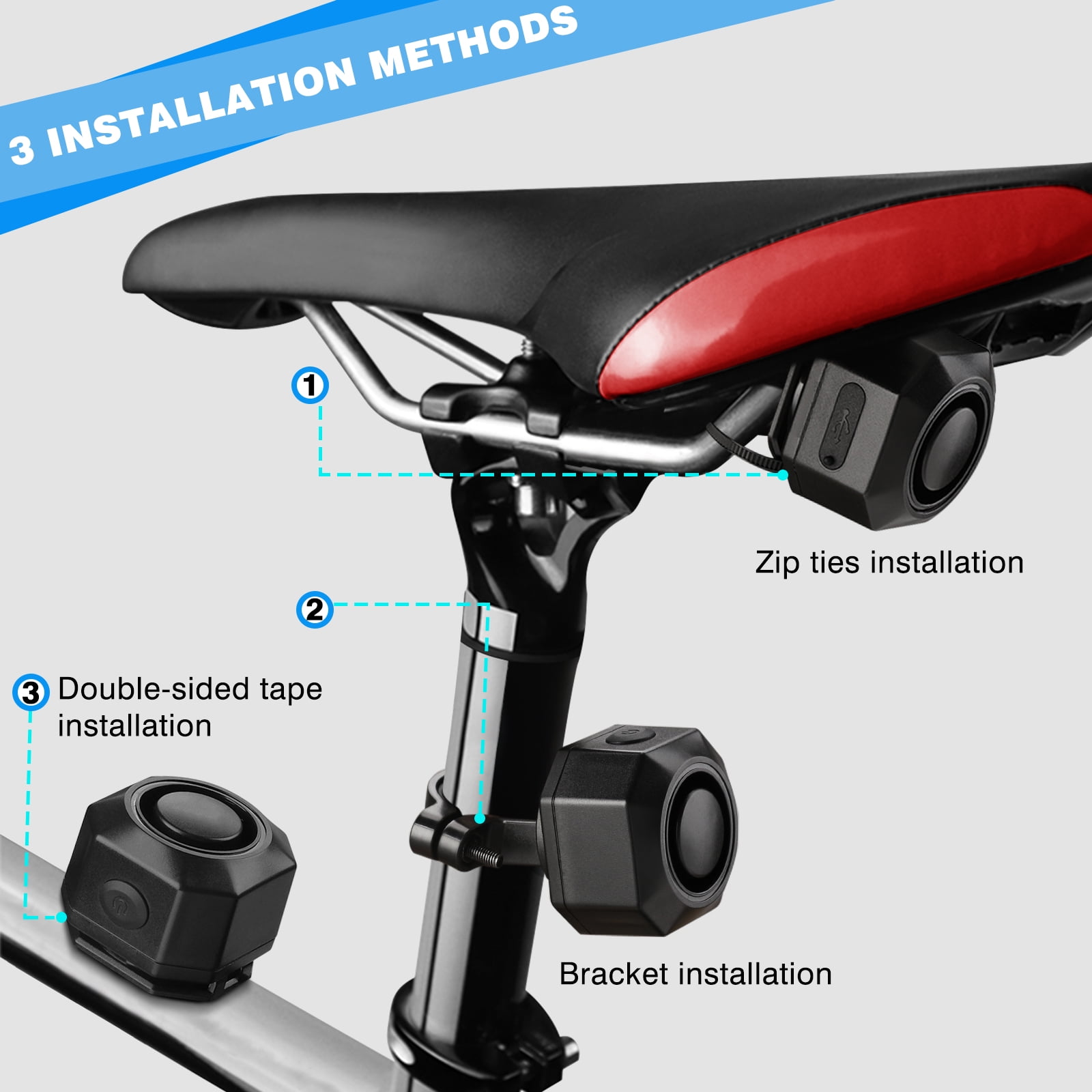 Wsdcam USB Rechargeable Bike Alarm with Remote 110dB Loud Wireless Anti Theft Vibration Motion Sensor Vehicle Security Alarm System Waterproof Bicycle Trailer Motorcycle Alarm Walmart