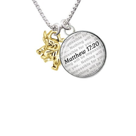 Glass Dove Necklace - Gold Tone Mini 3-D Elephant - Bible Verse Matthew 17:20 Glass Dome Necklace
