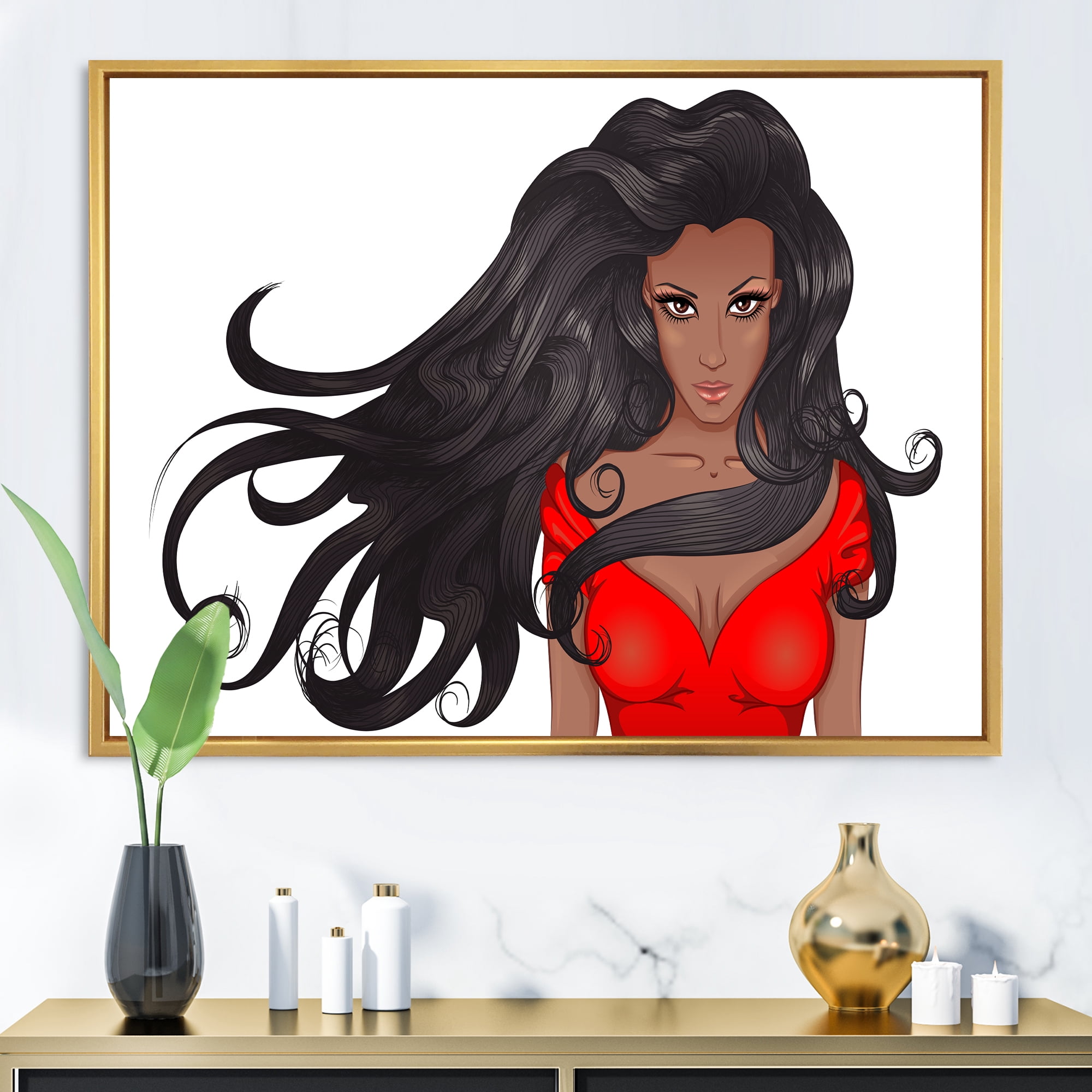 Designart 'Portrait of African American Female XIV' Modern Framed Canvas Wall Art Print