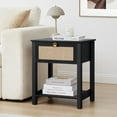 thumbnail image 6 of Wirrytor Rattan Nightstand with Drawer and Shelf, Modern Boho Bedside Table for Small Spaces, Black Wood End Table with Storage for Bedroom Living Room, 6 of 9