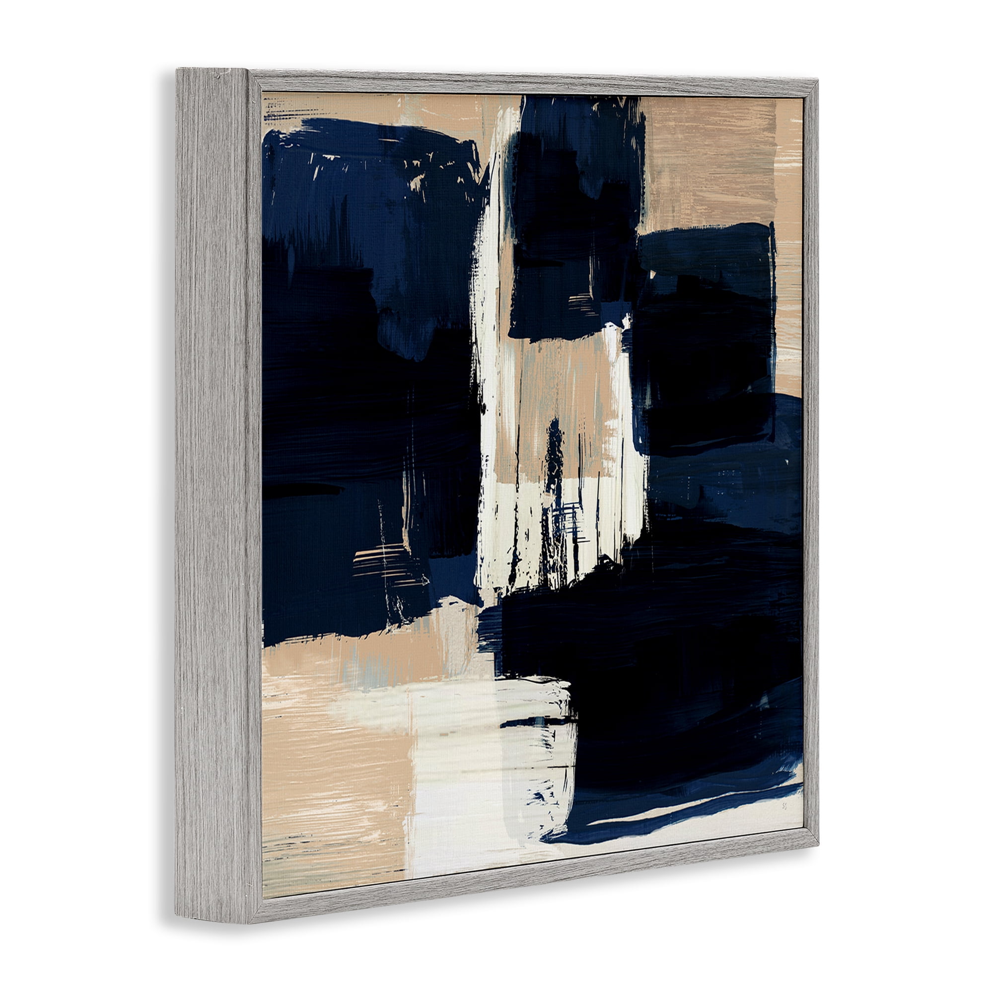Stupell Industries Restless Blue & Tan Shapes Abstract Painting Gray Framed Art Print Wall Art, 12 x 12