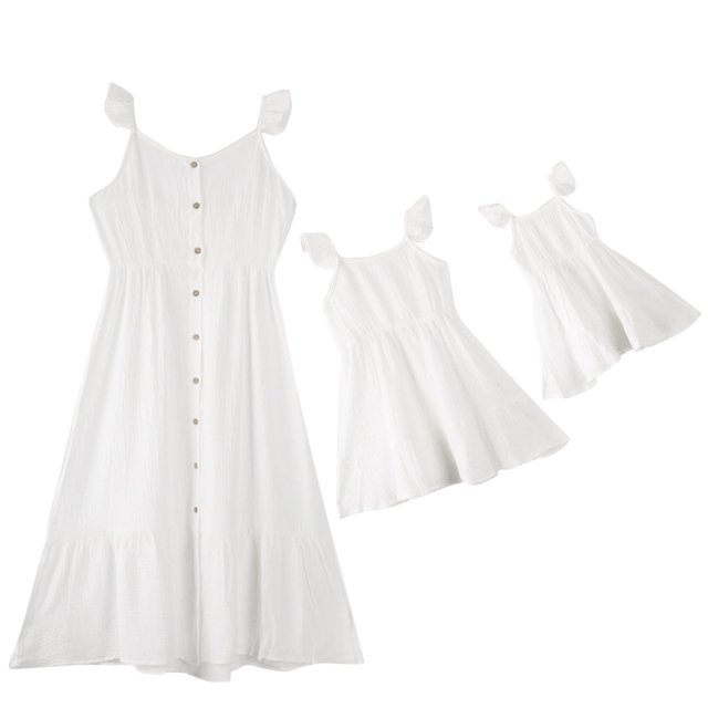 Hot6sl Économies d'Été Liquidation Robe Sans Manches Col Rond, Nouvelle Robe d'Été pour Filles Couleur Unie Dos Bas Sans Manches Jupe Princesse en Maille à Volants, Robe Fille/blanc, 90