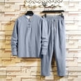 thumbnail image 2 of LpwkSSA Men's Fashion Casual Set Solid Long Sleeve Turndown Collar Soft Breathable Comfortable Non-Shrinking Sweat-Wicking Outdoor Daily Wear Gray XXL, 2 of 5