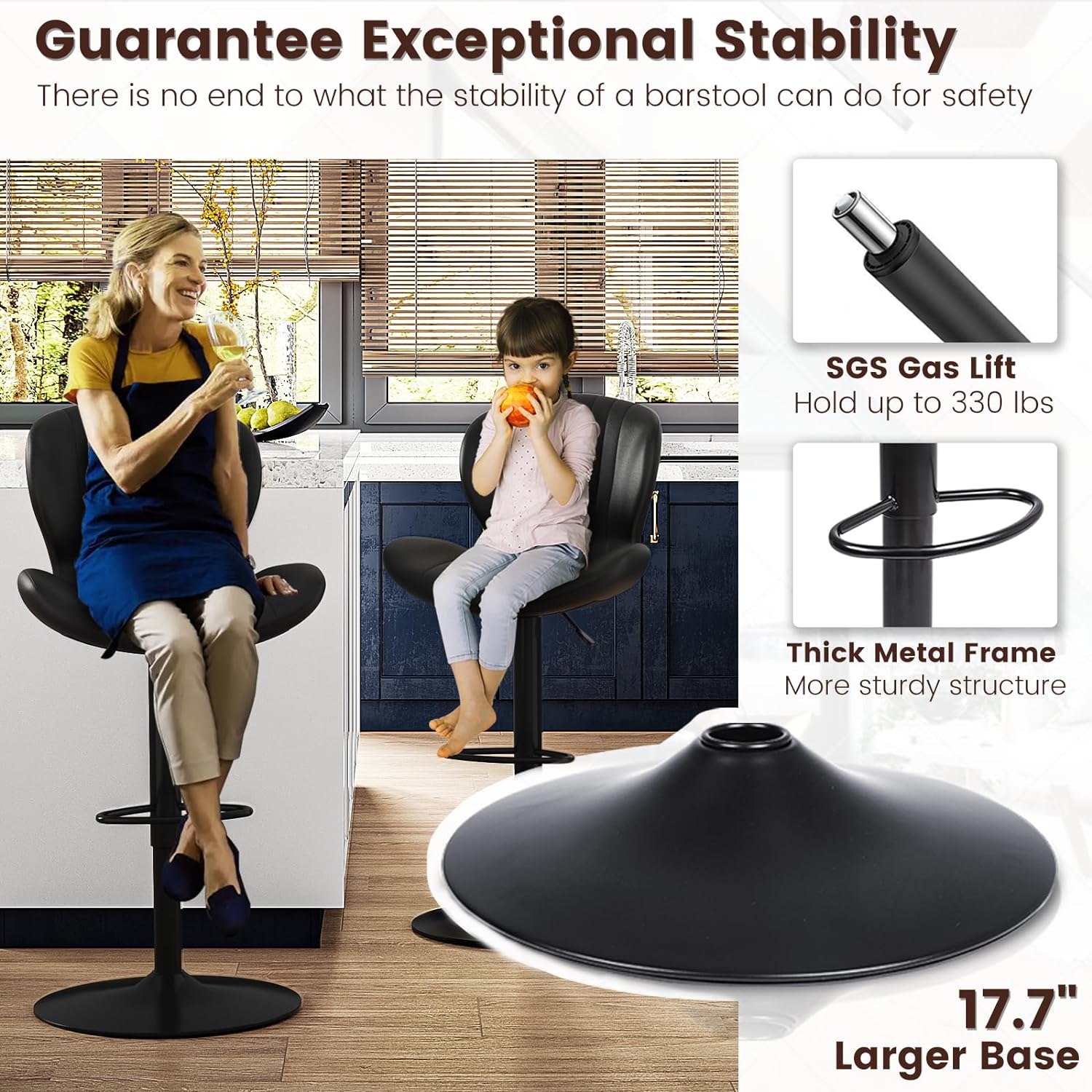 Waleaf Modern Adjustable Bar Stools Set of 2, Black photo 6