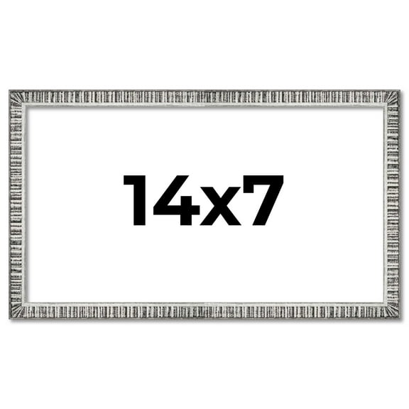 14x7 Frame Silver Grey Distressed Solid Wood Picture Frame | 0.75 Inch Moulding Width | Interior