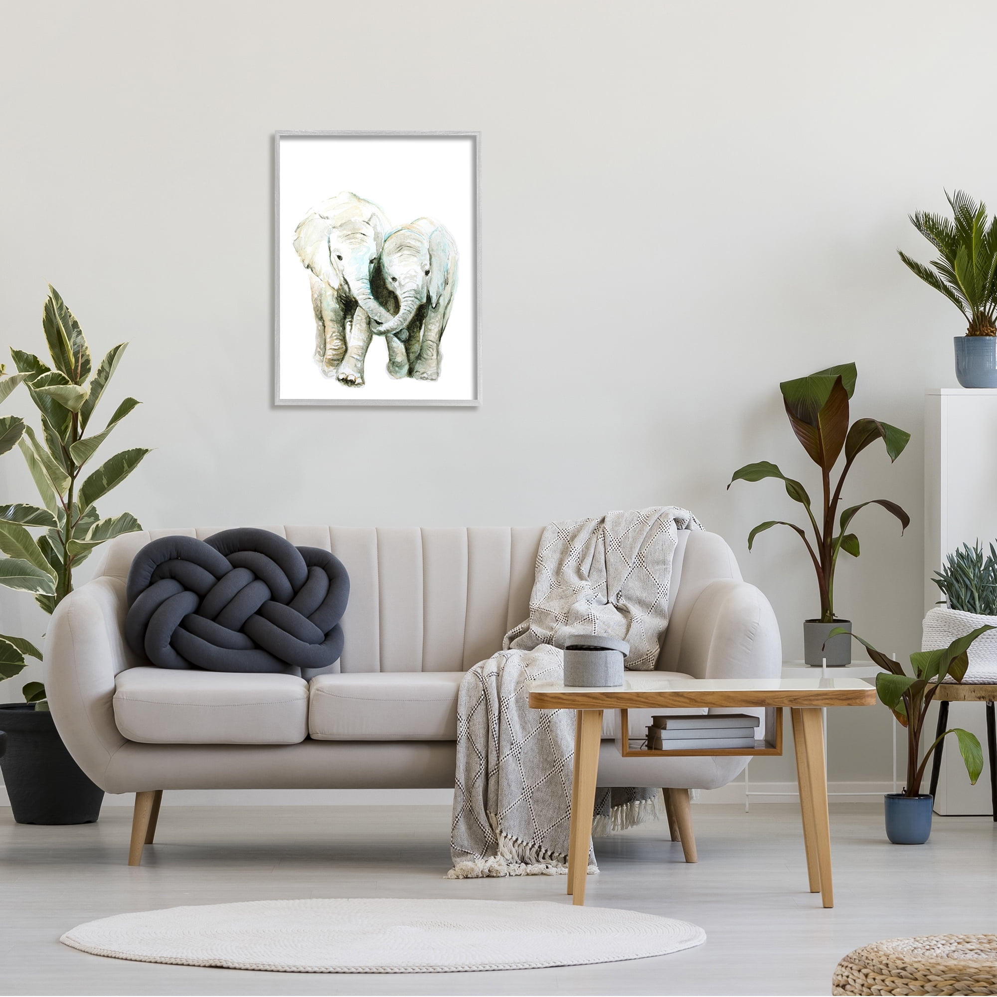 Stupell Industries Baby Elephant Pair Watercolor Portrait Children's Wild Animals, 24 x 30,Design by Fox Hollow Studios