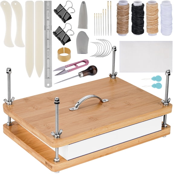 NiHome 35 PCS Book Press Binding Kit for Notebooks, Lesson Plans, Document Organization - Compact Bamboo Bookbinding Tools, Book Binding Supplies with Portable Handle for Beginners DIY