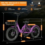 MOONCOOL TK1 Folding Electric Tricycle for Adults,48V 14.5Ah Removable battery, 1000W Motor, 20 Fat Tire Step-Thru 3 Wheel Electric Bicycle W/ Front & Rear Storage Bag Kit