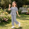 thumbnail image 4 of ITSAME Toddler Girls Outfit Set Crewneck Ruffle Top and Pants 2-Piece Summer Loose Casual Clothes Gray Size 5-6, 4 of 8