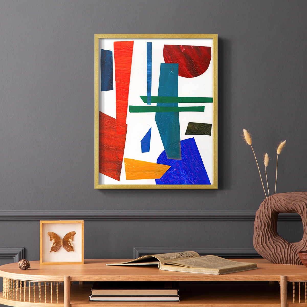 Colorful Shapes IV Framed Print in Gold Solid Wood Framed Print No Nail Hanging