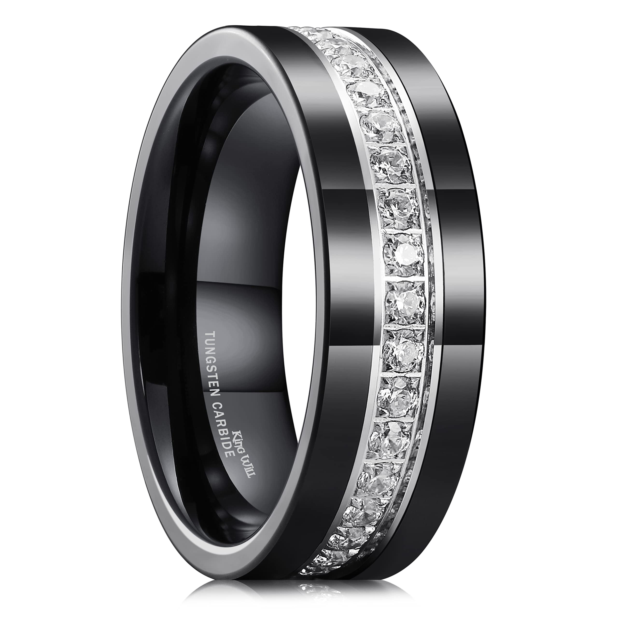 Anillo De Bodas Para Hombre De Tungsteno Negro Con Incrustaciones De