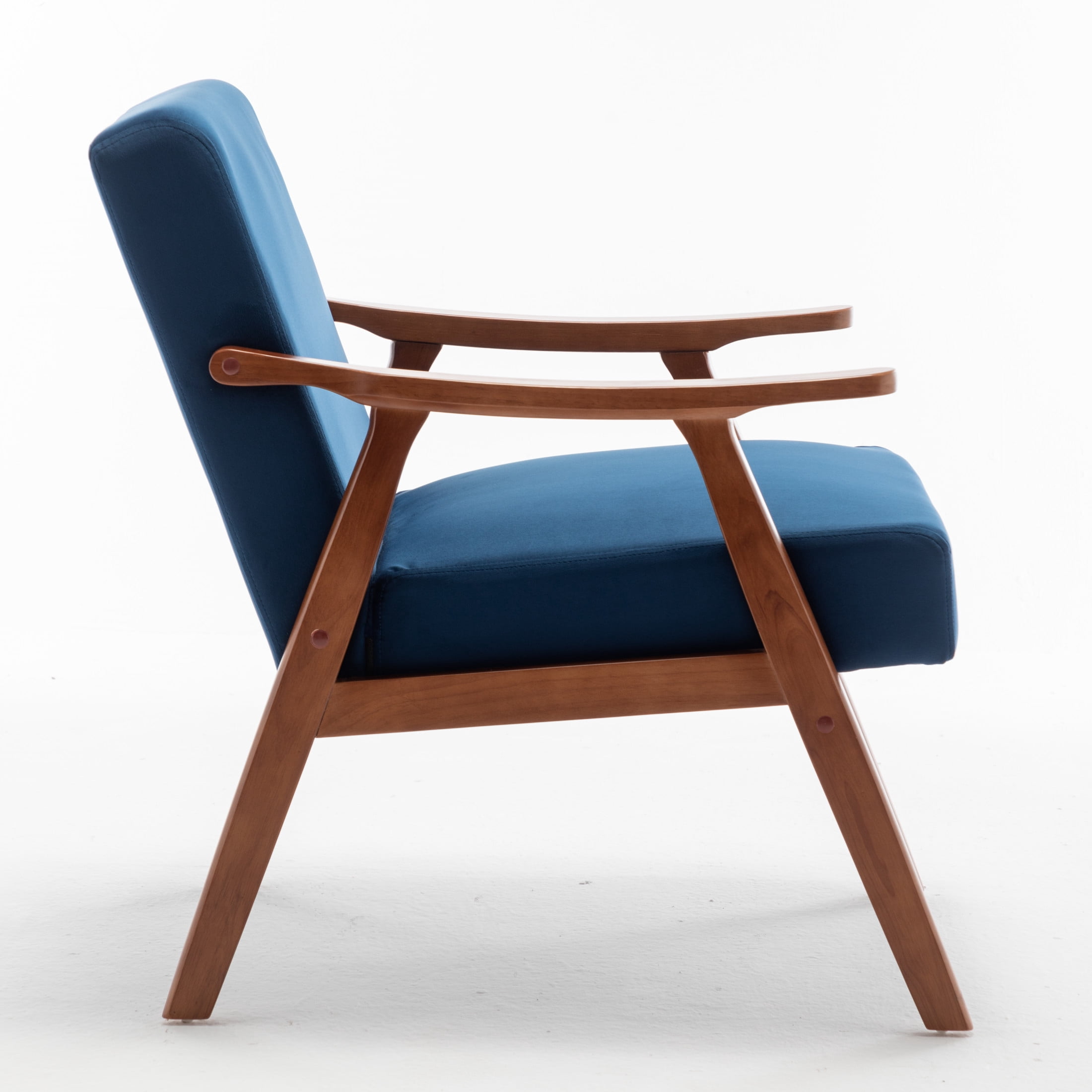 GDF Studio Mid-Century Modern Accent Chair with Velvet Upholstery & Solid Wood Frame, Dark Blue