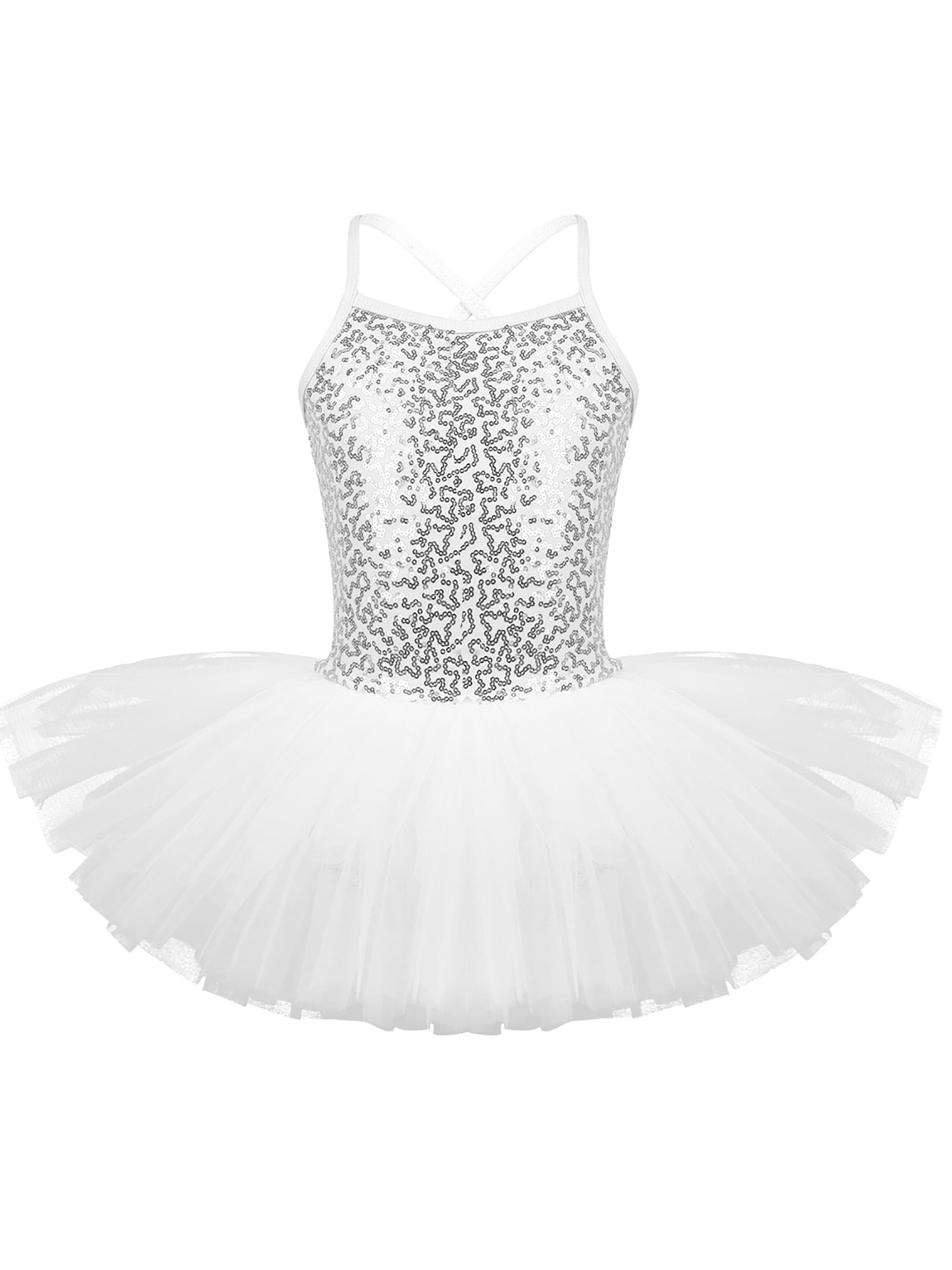 Girls Ballet Dance Dress Sequins Leotard Gymnastics Tutu Skirt Dancewear Costume 