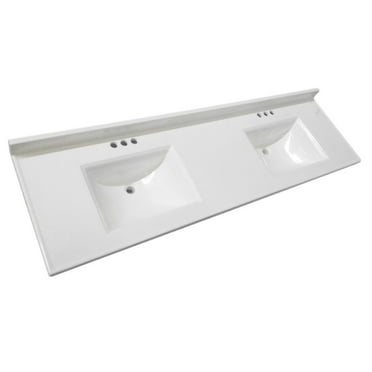 Design House 563510-WHT 73-inch Camilla Cultured Marble Centerset Mount Rectangle Double Bowl Vanity Top with Integrated Backsplash, Solid White