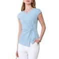 thumbnail image 4 of INSPIRE CHIC Women's Elegant Peplum Top Sweetheart Neck Cap Sleeve Work Office Wrap Blouse S Light Blue, 4 of 5