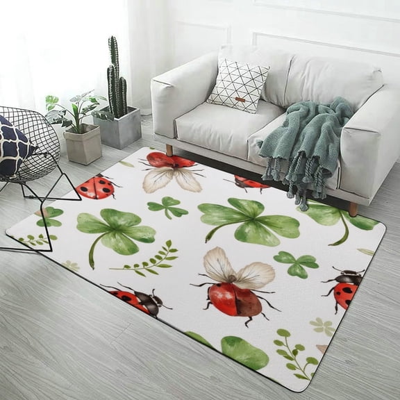 Ladybugs And Clover Leaves Pattern Home Decor Living Room Carpet Non-slip Hotel Lobby Floor Mat Kitchen Bedroom Entrance Doormat Mats