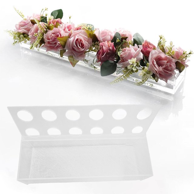 Florero rectangular de acrílico con agujeros Florero decorativo de arreglo floral largo bajo moderno para fiesta Oficina Dormitorio Decoración de mesa 30 centimetros Macarena florero de acrílico
