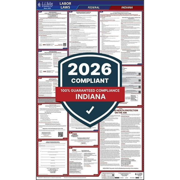 2025 Indiana and Federal Labor Law Poster (English, in State) - OSHA Compliant All-in-One Laminated Poster