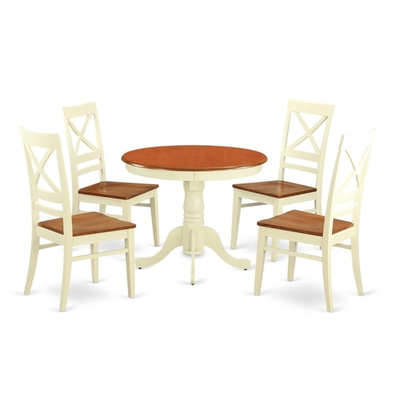 Table Set with 4 Kitchen Table & 4 Chairs, Buttermilk & Cherry - 5 Piece