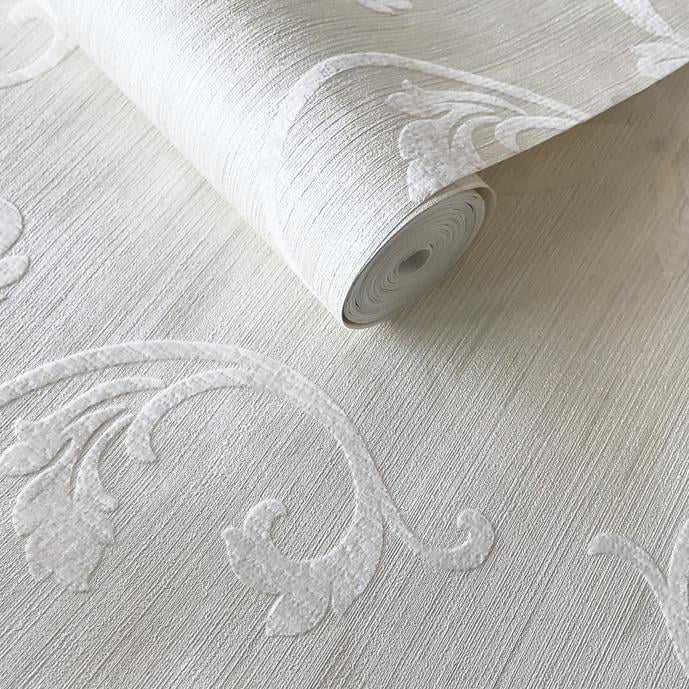 Embossed Flocking Wallpaper Ivory Flock Textured Flocked  Damask Velvet rolls 3D 
