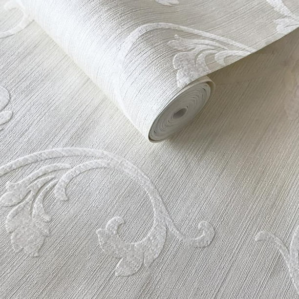 Off White Ivory Flocking Wallpaper Textured Flocked Damask flock Velvet