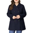 thumbnail image 1 of GRACE & GRANDEUR Women's Plus Peacoat Notched Lapel Double Breasted Mid Length Overcoat, 1 of 4