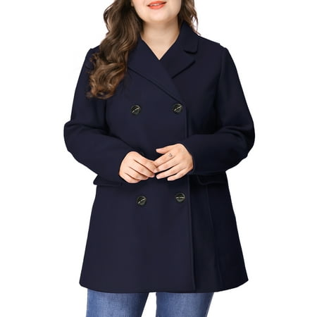 MODA NOVA Juniors Plus Size Winter Warm Double Breasted Mid-Length Coat