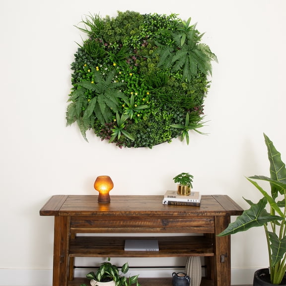 Nearly Natural Amalfi Coast Round Framed Living Wall Panel - 40" - Green