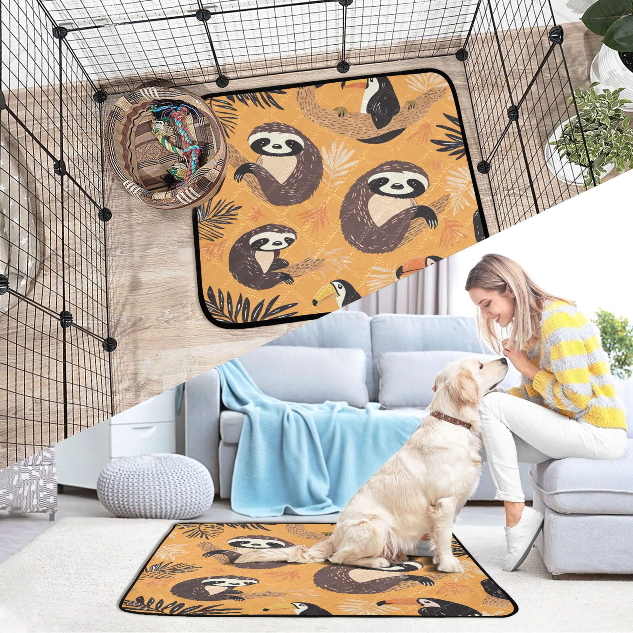Qxltty A Pattern with Cute Sloth and Toucan in The Jungle Cat litter Pads Pet Set of 3 Diaper Mats Center Anti-leakage Layer Absorbent Soft and Comfortable