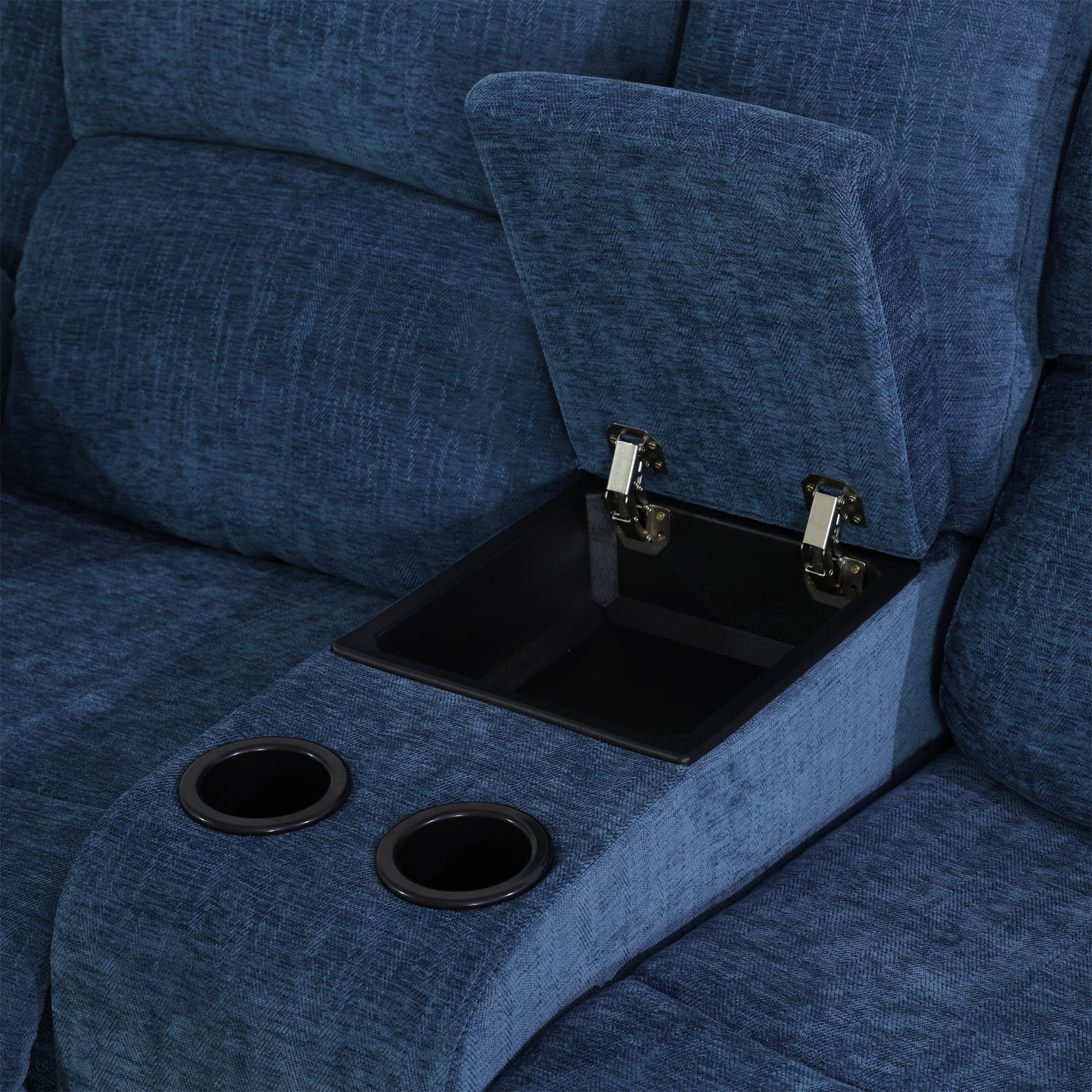Aukfa Double Manual Recliner Chair, Overstuffed Loveseat with Cupholder for Living Room, Blue