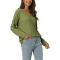 thumbnail image 4 of INSPIRE CHIC Suéter ligero de manga larga con cuello en V de punto waffle para mujer, holgado, talla XL, color verde militar, 4 of 6