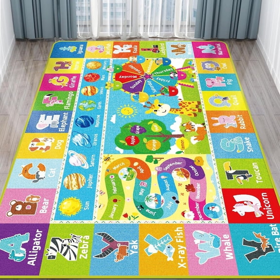 Kids Rug for Playroom, Kids Playmat with Alphabet, Month, Weather, Week and Shapes ABC Educational Rug, Play Mat Carpet for Bedroom Classroom (59 X 39.37 INCH, Ferris Wheel)