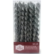 Holiday Time Silver Glitter Icicle Christmas Ornaments, 24 Count
